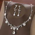 3 Pcs /set Creative Fashion Flower Crystal Jewelry Necklace Earrings Set For Women Tiaras Crown Wedding Jewelry.