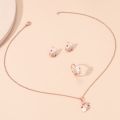 4 Pieces Rose Gold-color Lady Flower Fashion Accessories Zircon Simple Ornate Exquisite Necklace Ring Earrings Jewelry Set. 
