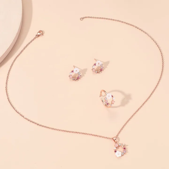 4%20Pieces%20Rose%20Gold-color%20Lady%20Flower%20Fashion%20Accessories%20Zircon%20Simple%20Ornate%20Exquisite%20Necklace%20Ring%20Earrings%20Jewelry%20Set%20-%20Image%203