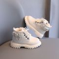 Fall Fashion Sneakers Kids PU Ankle Boots Non-Slip Modern Boot Baby Warm Plush Winter Boots Black Toddler Shoes Girls Snow Boots.