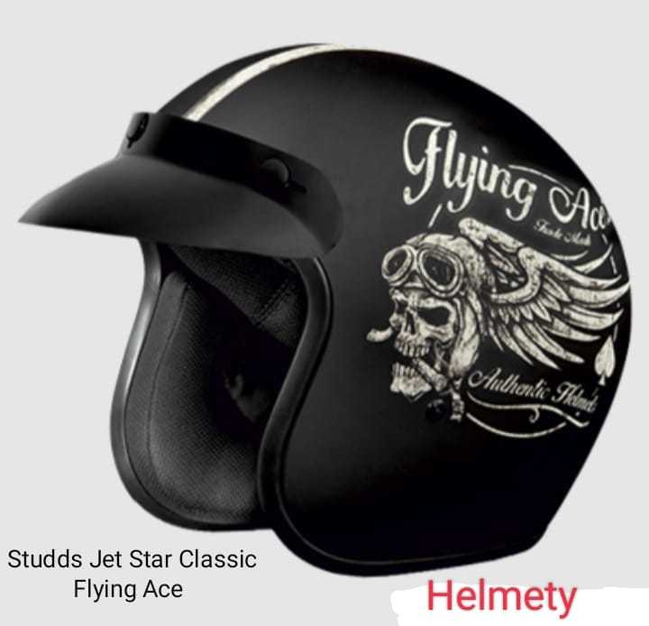 STUDDS JETSTAR CLASSIC D5 OPEN FACE FLYING ACES Motorbike Helmet  (Matt Black)