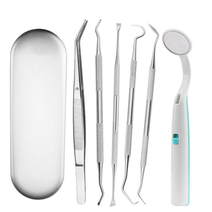 NYT 6Pcs/Set Teeth Cleaner Led Light Oral Kit Dental Mirror Plaque