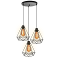 Diamond pendant light shade with bulb | Decorative light shade | Filament bulb | Metal frame chandelier | Black color | Golden Color | Single piece | 3 piece set.