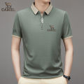 2024 Camel Authentic Emblem 3D Gold Label Men's Middle and Youth Scissor Neck Ice Silk Breathable Fashion Short sleeved T-shirt. 