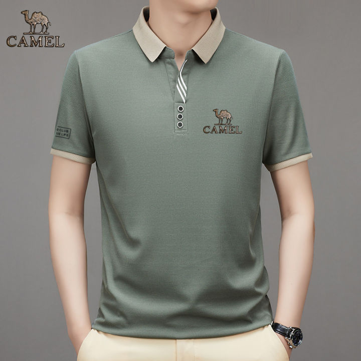 2024%20Camel%20Authentic%20Emblem%203D%20Gold%20Label%20Men's%20Middle%20and%20Youth%20Scissor%20Neck%20Ice%20Silk%20Breathable%20Fashion%20Short%20sleeved%20T-shirt%20-%20Image%203