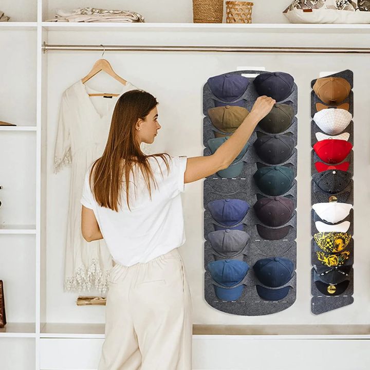 Wall Mount Hanging Hat Organizers for Baseball Felt Storage Holders for Bedroom Closet Space Saving Behind Door Storage Rack