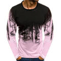 Painting Men's long sleeved T-shirt Spring and Autumn Color 3D Print O-Neck Pullover Casual Fashion Street Oversized T-shirt.