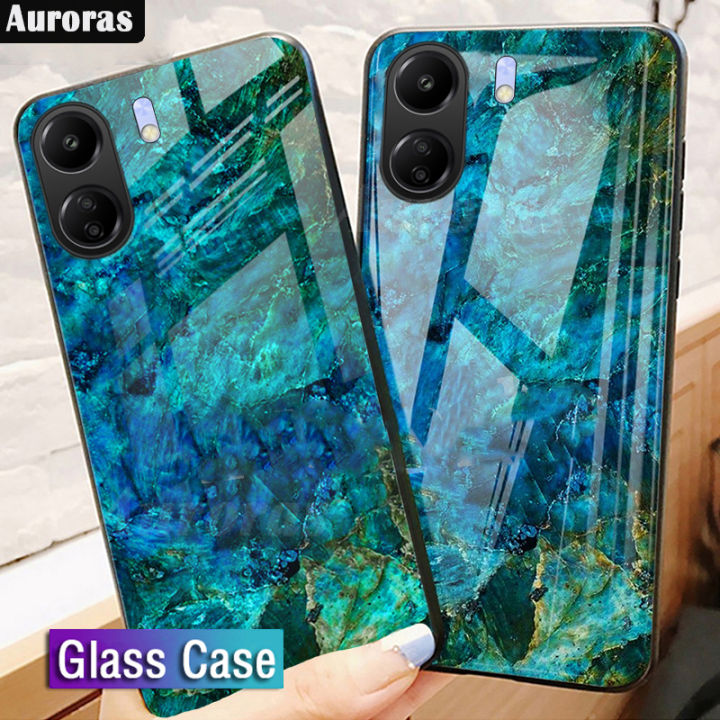 For Xiaomi Poco C65 Phone Case Fashion Marble Pattern Phone Case Tempered Glass Protected Soft Silicone Bumper for Poco C65 Cover Casing HP