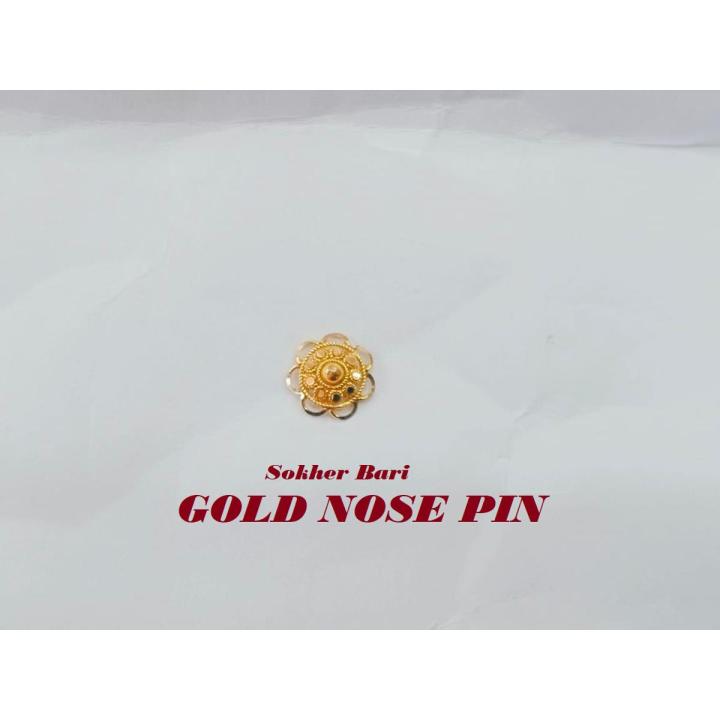 Gold Nose Pin 18-K Carat Nose Ring , Golden Push Nose Pins For Women And Girl. piercing nose ring Push Nose Pin. Nose Pin. Model:Dk400F-Sun.