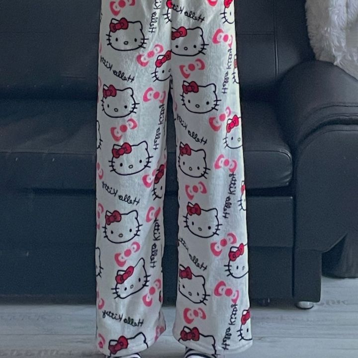 Halloween%20Sanrio%20Hello%20Kitty%20Pajama%20Pants%20Anime%20Fleece%20Double%20Elastic%20Fabric%20Soft%20Trousers%20Women%20Trousers%20Kawaii%20Birthday%20Gift%20-%20Image%202