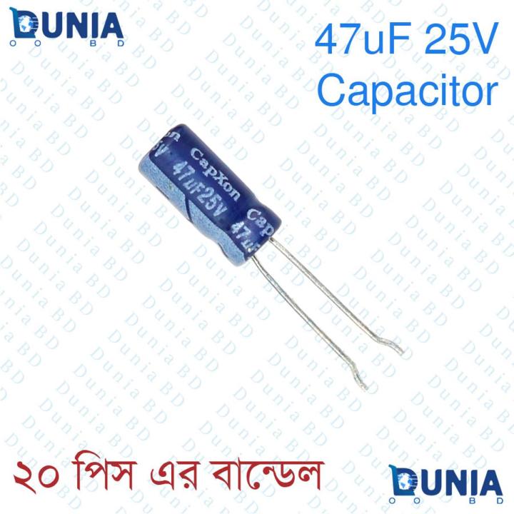 47uF 25V Capacitor Radial Electrolytic capacitor Polarized Aluminium body for Amplifier & Circuits Dunai BD