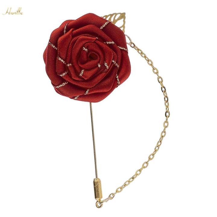 Men Cloth Rose Flower Lapel Pin for Men, Rose Floral Brooch, Handmade Boutonniere Pins for Suit Lapel Pin Wedding Brooch