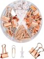 Rose Gold Desk Organizer Set – Dovetail Binder Clips, Push Pins & Paper Clips with Clear Box for Office, School & Home.