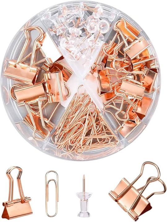 Rose%20Gold%20Desk%20Organizer%20Set%20%E2%80%93%20Dovetail%20Binder%20Clips,%20Push%20Pins%20&%20Paper%20Clips%20with%20Clear%20Box%20for%20Office,%20School%20&%20Home%20-%20Image%204