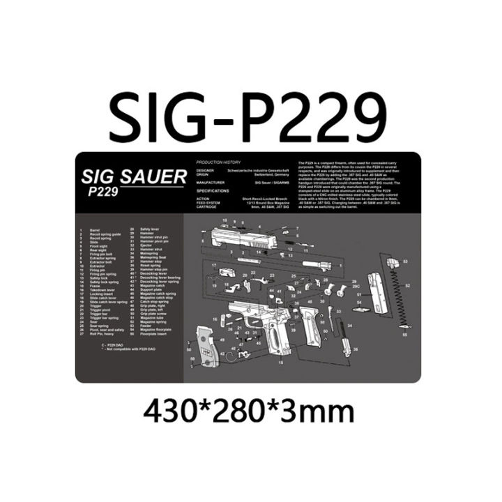 Glock%201911%20P220%20P226%20P229%20XD%20Beretta92-II%20SmithWessomMP%20BrowningHi-Power%20Cleaning%20Rubber%20Mat%2017"x11"%20With%20Parts%20Diagram%20and%20Instructions%20Armorers%20Bench%20Mat%20Mouse%20Pad%20-%20Image%202