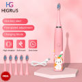 HEGRUS Electric Toothbrush Sonic Children's Electric Toothbrush Kids 3 To 12 Years Old Cleaning Care Oral Bacteria Soft Hair Small Brush Head 6 Replacement Brush Heads USB Charging Low Noise. 