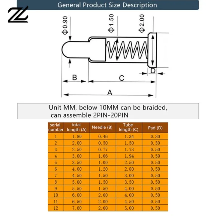 10Pcs%20SMT%20Pogo%20Pin%20Connector%20Pogopin%20Battery%20Spring%20Loaded%20Contact%20Needle%202.0/3/3.5/4/4.5/5/5.5/6.5/7/8/9/10/12MM%20Test%20Probe%20-%20Image%204