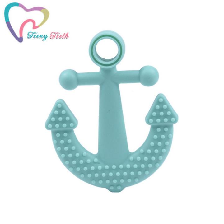2 PCS Boy Color Silicone Teether Anchor Pendants Silicone Beads Charms Nursing Baby Food Grade Ship Anchor Teether Teething Toys