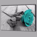 Wall Decor Canvas Gift Flower Floral Back and White Teal Rose Wall Art Picture Large.