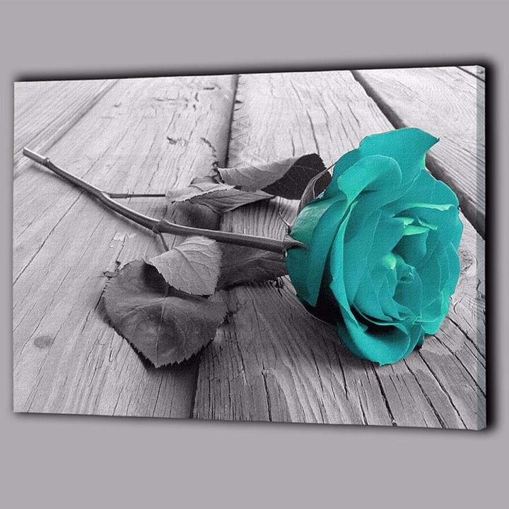 Wall%20Decor%20Canvas%20Gift%20Flower%20Floral%20Back%20and%20White%20Teal%20Rose%20Wall%20Art%20Picture%20Large%20-%20Image%208