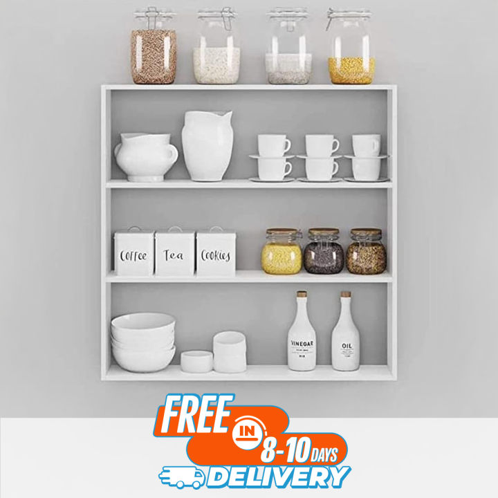 RWC Kitchen Shelf 3 Tier Multipurpose Wooden Wall Mounted Kitchen Wall Shelf/Kitchen Storage Shelf/Bathroom Wall Stand 24x24"