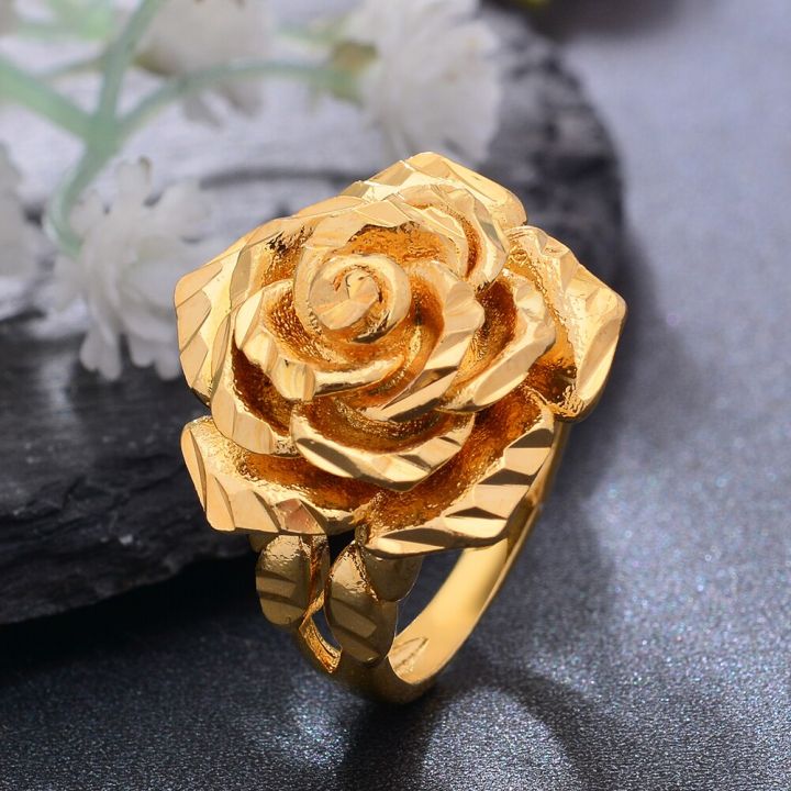 Ethiopia Dubai Rose Gold Color Rings For Women Girls Flower