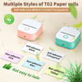 T02 Mini Printer Portable Printer Thermal Printing Sticker Wir-el-ess Inkless Poc-ket Printer Self-adhesive Label Printer.