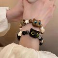 Cute Stone Black Cat Bracelet for Women Men Fashion Cartoon Animal Beaded Bracelets Handmade Fashion Girl Jewelry Gifts.