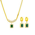 316L Stainless Steel Luxury Non-fading Square Green Crystal Zircon Pendant Necklace Earrings Jewelry Set For Women Gifts. 