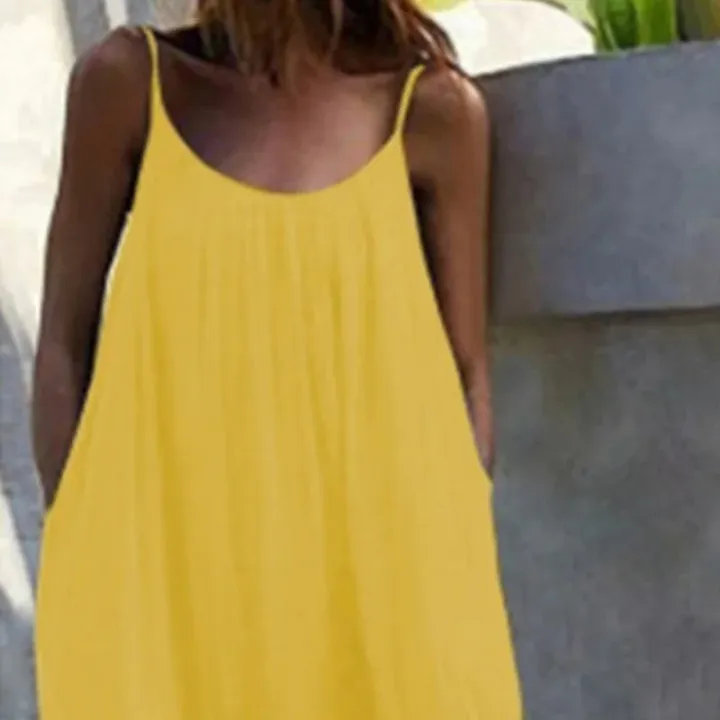 Summer%20Dress%20Beach%20Vacation%20Wear%20For%20Women%20Casual%20Sling%20Solid%20Color%20Sleeveless%20U-neck%20LooseMaterial%20Composition%20-%20Image%203