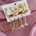 Stud earrings / Fashionable New Trendy 9 Pairs = 18 Pcs Mixed Designs Big Hoop Pearl Dainty Stud Earring for Women and Girls. 
