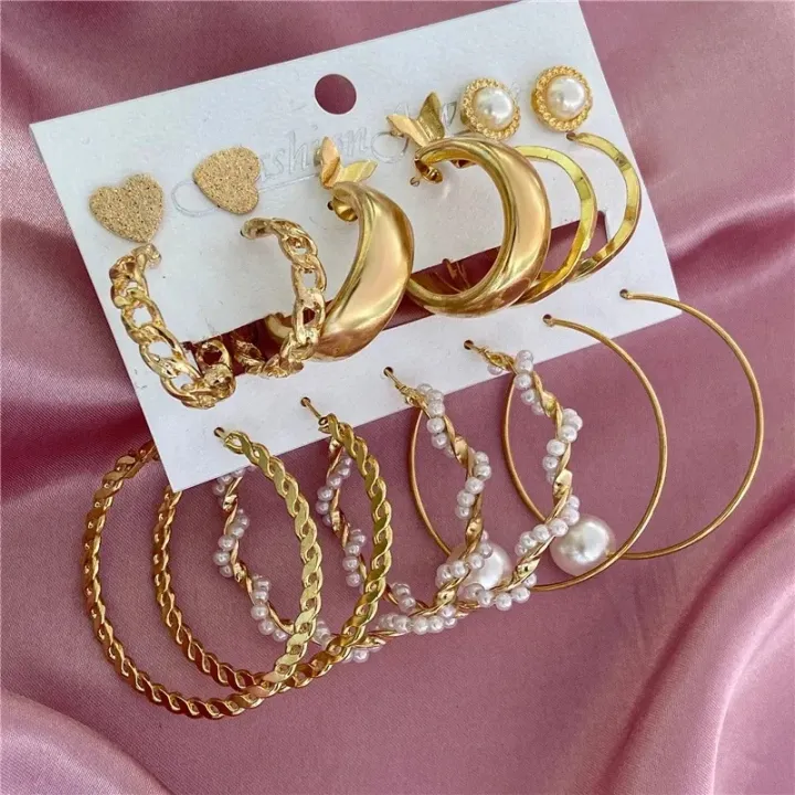 Stud%20earrings%20/%20Fashionable%20New%20Trendy%209%20Pairs%20=%2018%20Pcs%20Mixed%20Designs%20Big%20Hoop%20Pearl%20Dainty%20Stud%20Earring%20for%20Women%20and%20Girls%20-%20Image%206