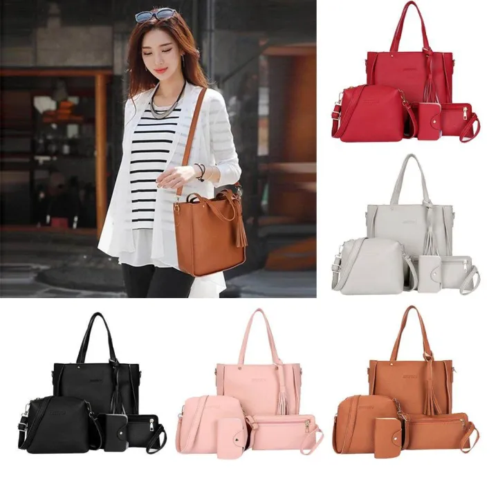 Red%20Tassel%204%20Pieces%20Handbag%20Messenger%20bag%20Tote%20Bag%20Purse%20for%20Womens%20Ladies%20-%20Image%209
