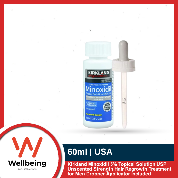 Kirkland Minoxidil 5% Topical Solution USP 60ml Unscented Strength Hair Regrowth Treatment for Men Dropper Applicator Included