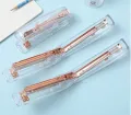 RHS Online Portable Fashion Acrylic Transparent Rose Gold Stapler School Stationery Hand-held Staplers Office Binding Stapling Machine Paper Stapler.