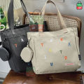 TAG Lifestyle Exclusive Alphabet Embroidery Design Canvas Tote Bag Sand Brown Color Fashionable Top Handle With 4 Outside Pockets Trendy Fashionable Tote Bag for University, College Students Girls And Women With Free Pouch, Pencil Bag. 