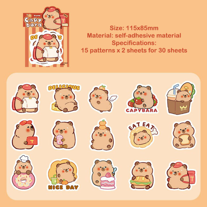 30Sheets Creative Funny Capybara Stickers Toy Kawaii Fashion Stickers DIY Cartoon Lovely Capybara Stickers Children Gifts Hudduo
