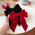 Girls Black Red Big Velvet Bow Hair Clip For Women Vintage Wedding Long Ribbon Nicle. 