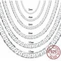 Men's 925 Sterling Silver Necklace 2/4/6/8/10/12MM 40-75cm Face Chain Necklace Lobster Clasp Men And Women Engagement Jewelry. 