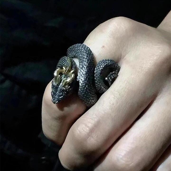 Vintage Charm Horned Snake Ring For Man Woman Aesthetic Punk Viking Myth Snake Dragon Open Ring Cool Trend 2023 New Gift Jewely