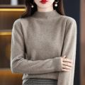 100% Wool Cashmere Sweater Women's Knitted Sweater Half High Collar Long Sleeve Pullover Autumn and Winter Fashion Warm Top.