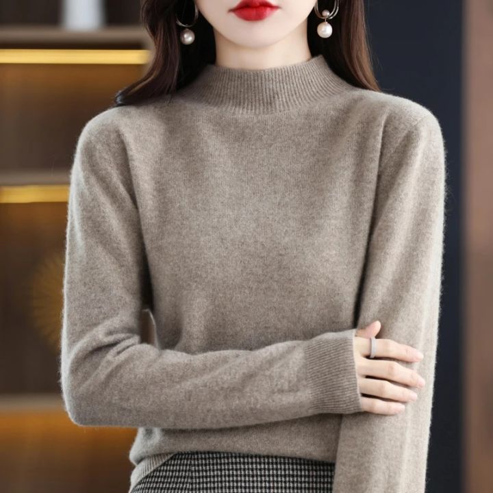 100%25%20Wool%20Cashmere%20Sweater%20Women's%20Knitted%20Sweater%20Half%20High%20Collar%20Long%20Sleeve%20Pullover%20Autumn%20and%20Winter%20Fashion%20Warm%20Top%20-%20Image%205