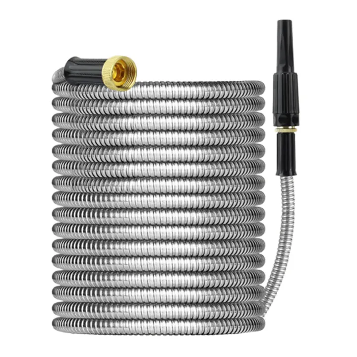 Quasar Anti-tangle Expandable Hose Flexible Stainless Steel Garden Hose Durable Anti-kink Water Pipe for Car Washing Garden Watering Weather-resistant with Leak Proof Brass Connectors for Puncture-proof