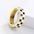 Exquisite Fashion Woman's for Ring Black and White Ring Minimalist Checkerboard Ring Handmade Enamel Party Wedding Ring.