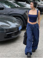 Momoluna Women Madison Baggy Low Waist Parachute Cargo Pants Wide Leg Sweatpants Drawstring Hippie Joggers White Trousers. 