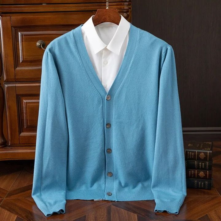 Cashmere Sweater Men's V-neck Sweater Fashion Casual Knitting Underlay Woollen Coat Cardigan Spring Autumn Winter