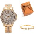 2023 Foreign Trade Hot Selling Women's Business Gold Diamond Big Rhinestone Luxury Atmosphere Watch + Bracelet Gift Box Set.