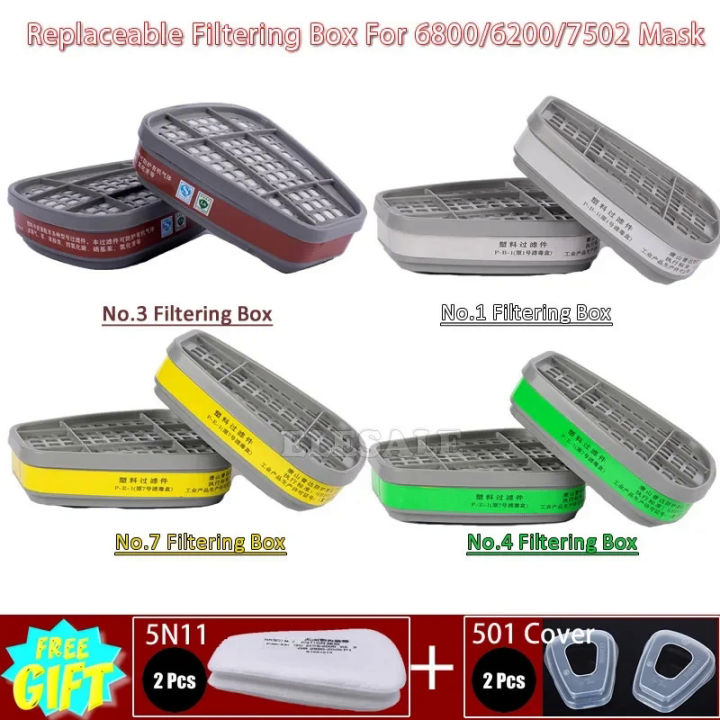 2pcs/Set New Gas Mask Cartridge Box For 6200/7502/6800 Mask Chemical Respirator Painting Spraying Safety Replaceable Filtering