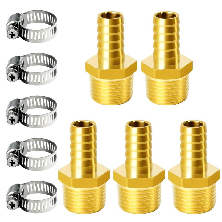 Pneumatic Brass Hose Barb Fitting -1/2 Inch Barb to 1/2 Inch Male NPT Adapter（5Pack)