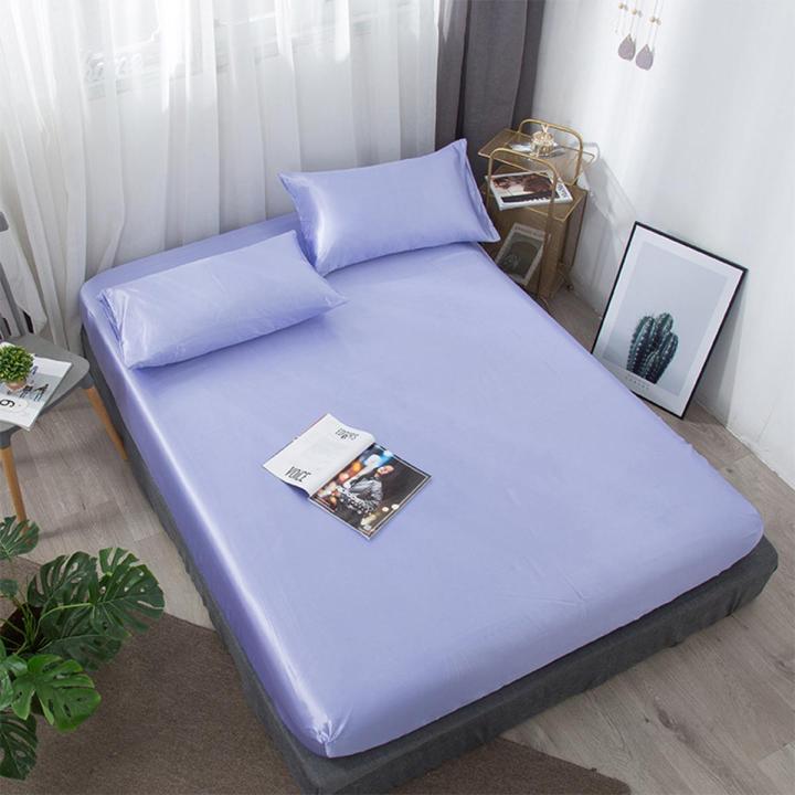 GC Full Fitted Solid Color Bed Sheet Ice Silk Bed Cover Breathable Soft Comfortable Bed Set size specifications